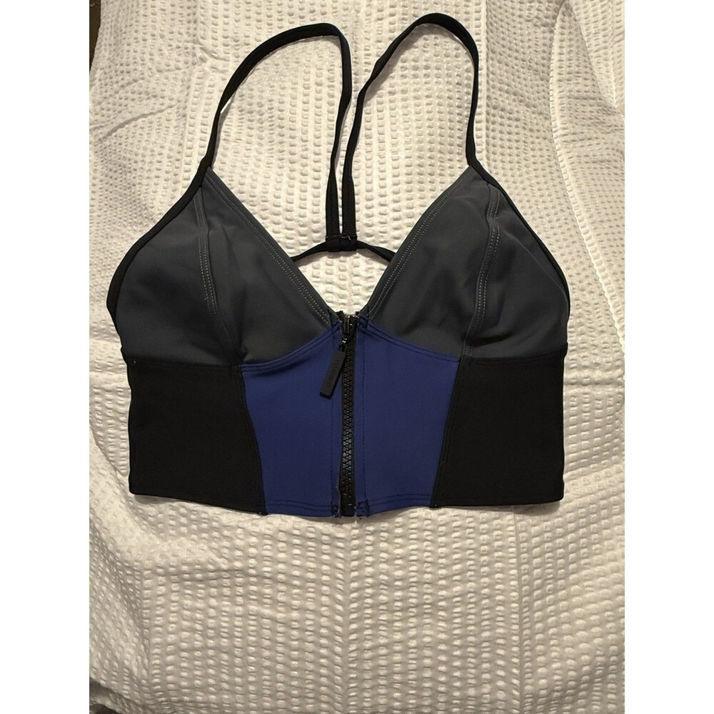 Chromat Colorblock Blue Black Gray Zip Front Swim Top Size S Scuba Beach Surf